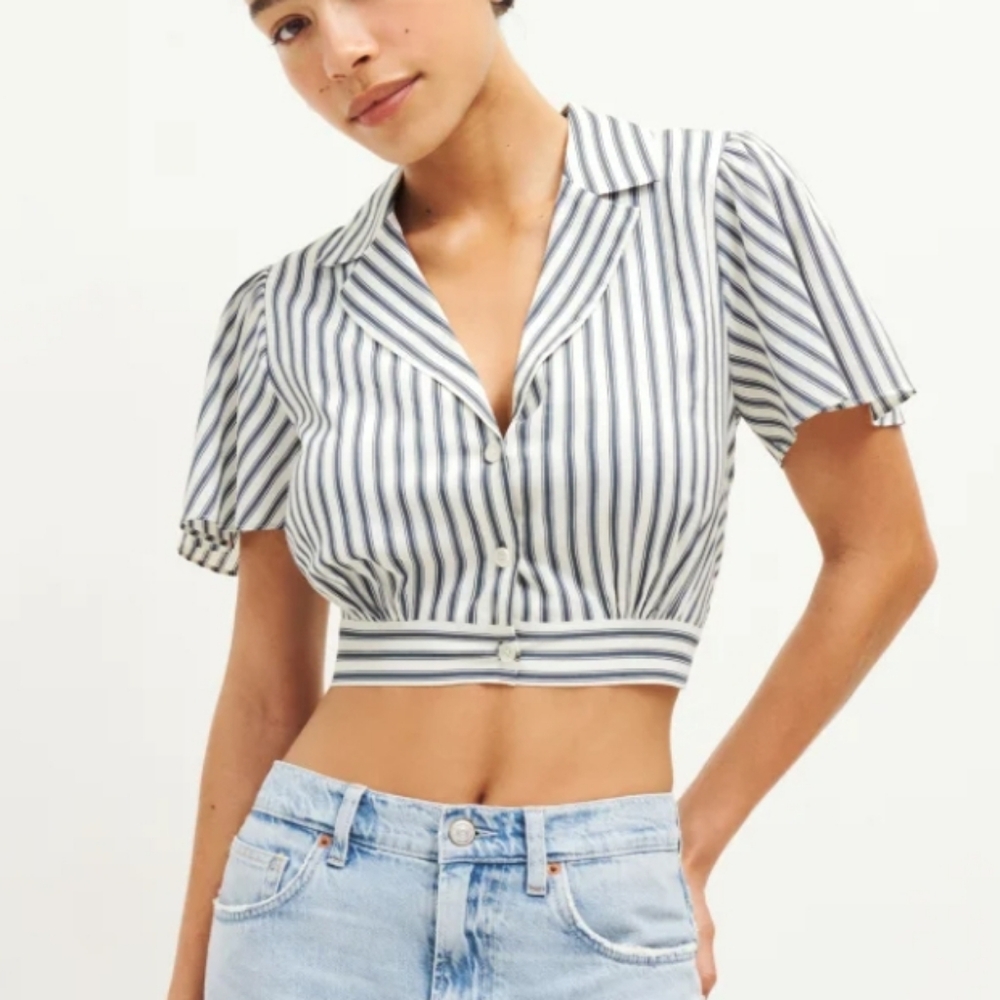 Reformation Payton Blue and White Striped Crop Top